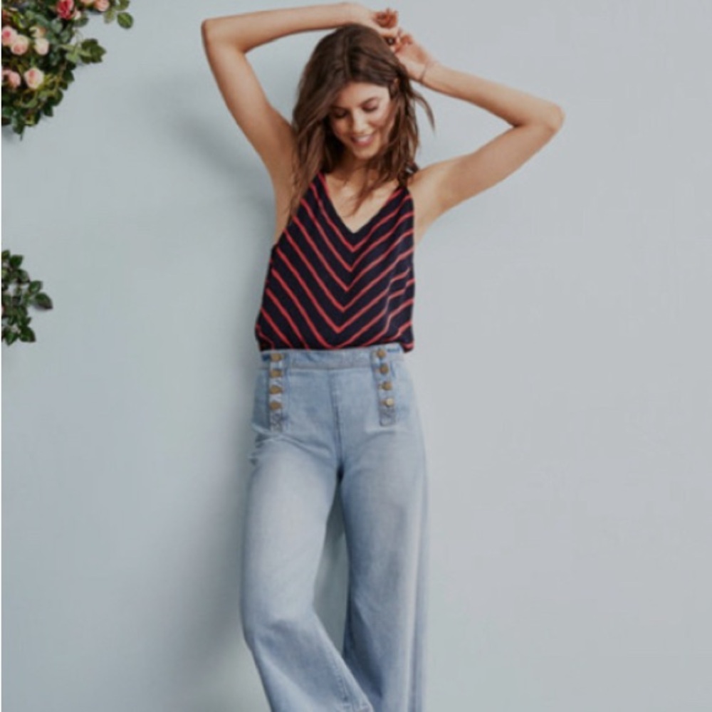 LOFT Navy & Red Cheveron Tank Top